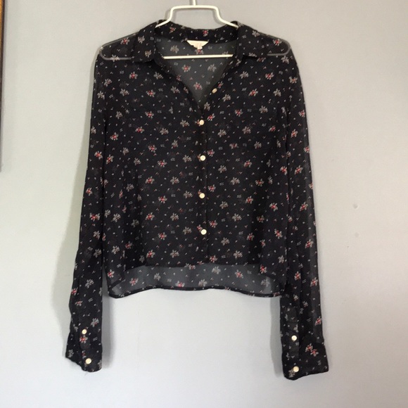 Aeropostale Sheer Button Up Blouse Size Large - Picture 1 of 8